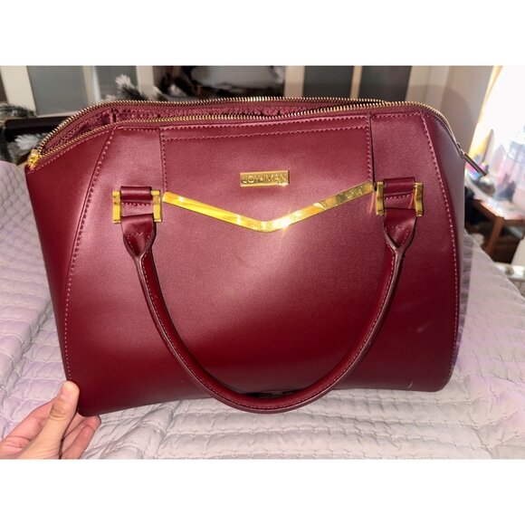 Joy & Iman Red Burgundy Leather Purse Shoulder Satchel Bag Gold Hardware NWOT - Picture 1 of 3